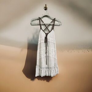 Blu Pepper Cream and Brown Suede Lace-Up Top